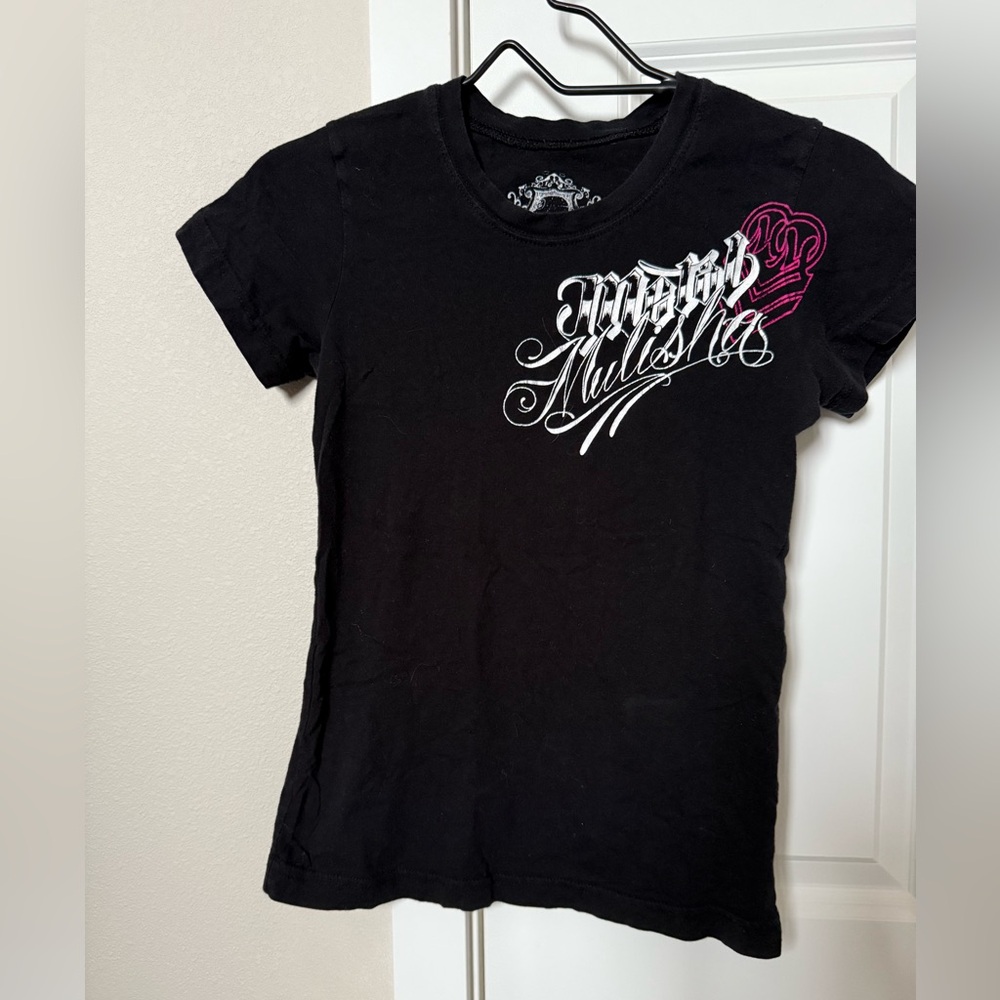 Black Metal Mulisha T-Shirt with Pink and White Design